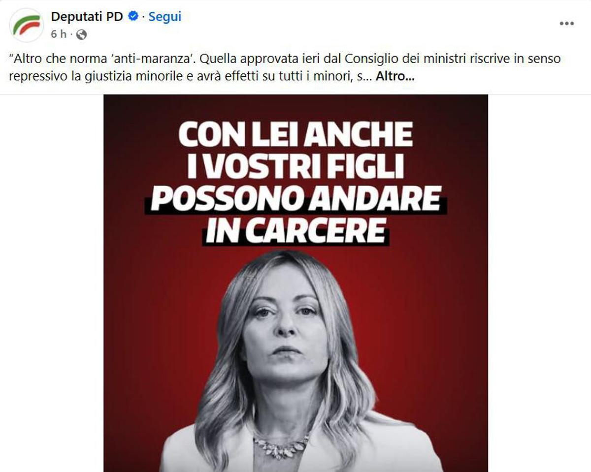 'Con Meloni i vostri figli possono andare in carcere': lo slogan choc del Pd sulla giustizia - 