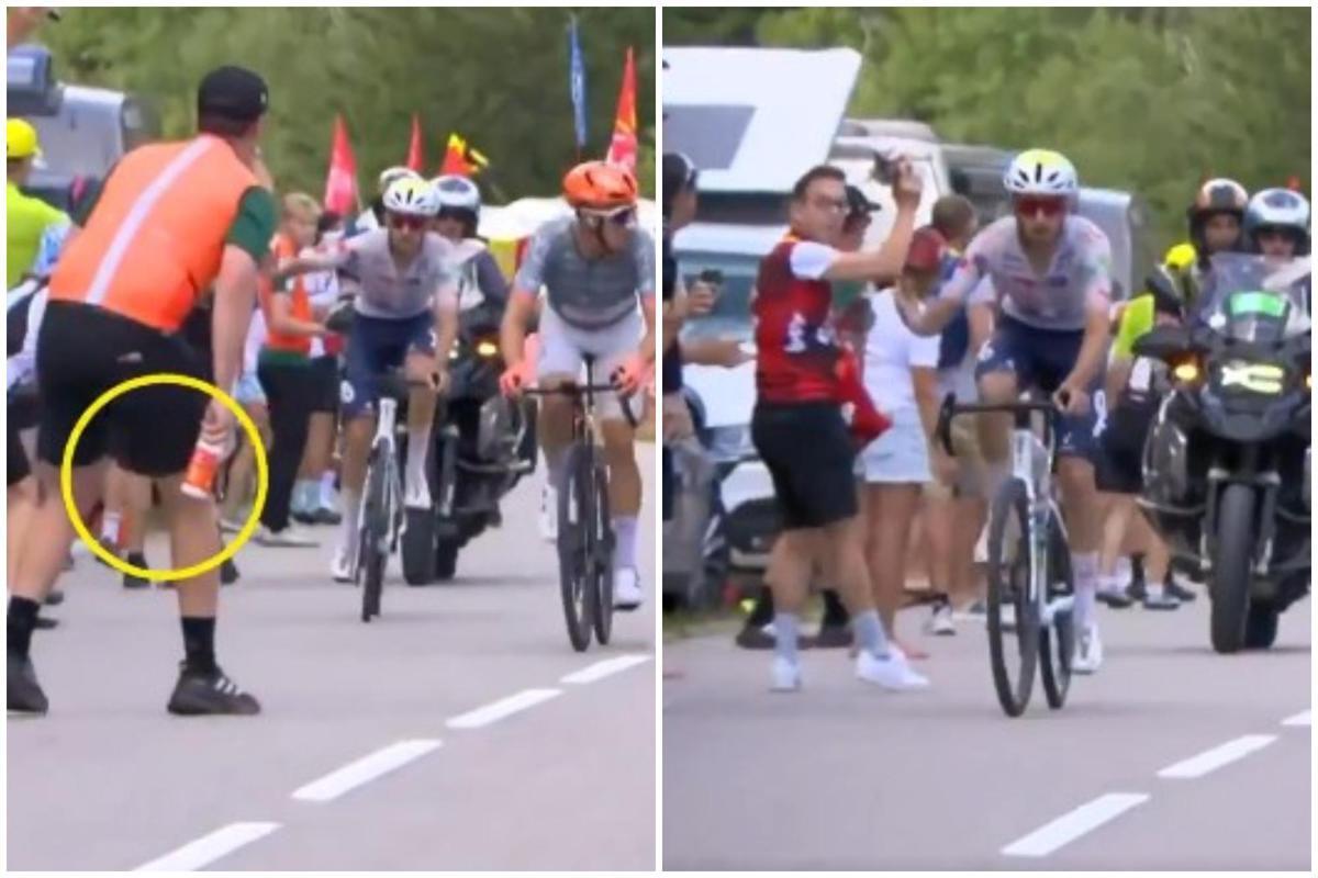 Tour de France, non gli passa borraccia e ciclista si infuria - Video ﻿ - 