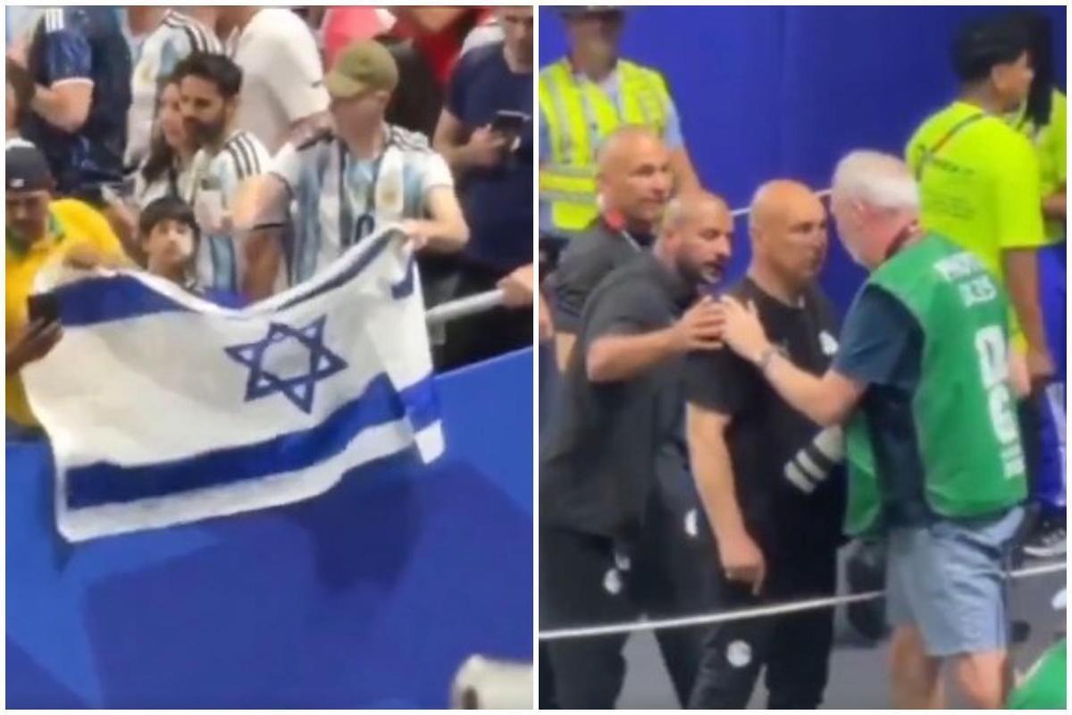 Tifoso sventola bandiera Israele, ct Egitto si infuria e se la prende con un fotografo - Video - 