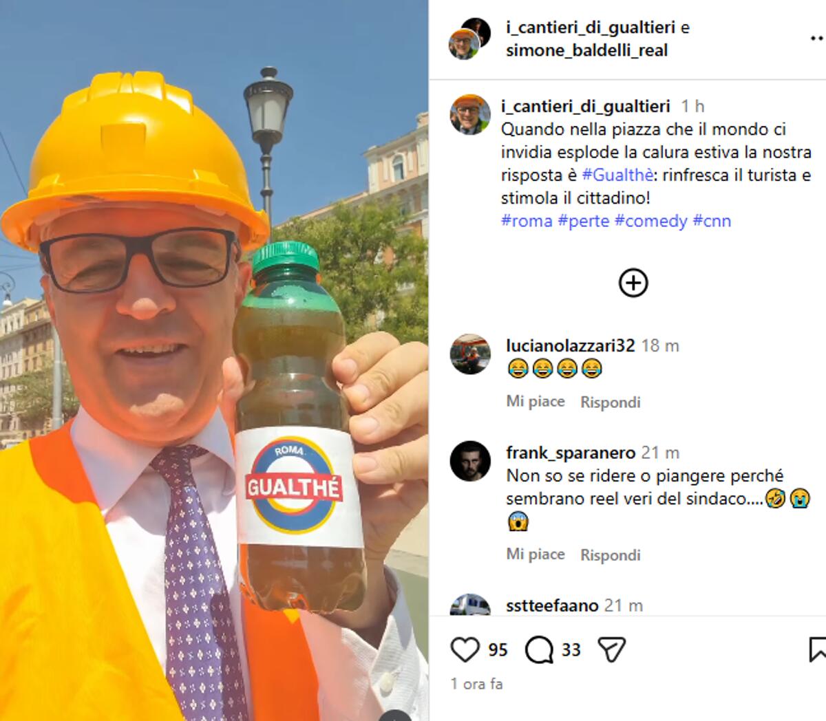 L'azzurro Baldelli e la parodia di Gualtieri: "Quando in piazza esplode calura bevete the Gualthè..." - 