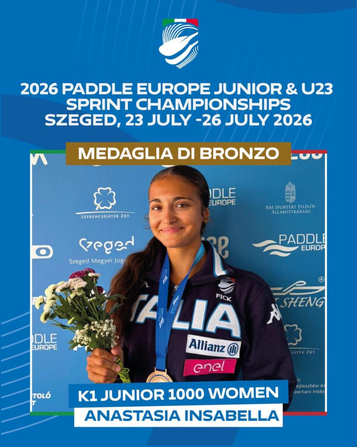 Anastasia Insabella bronzo europeo nel K1 1.000 m a Szeged - 
