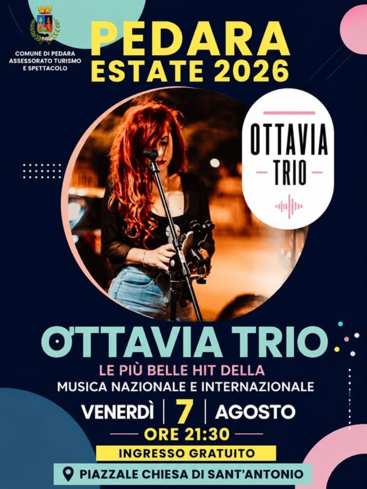 Stasera a Pedara: Ottavia in trio in concerto gratuito al Piazzale Chiesa di Sant'Antonio - 