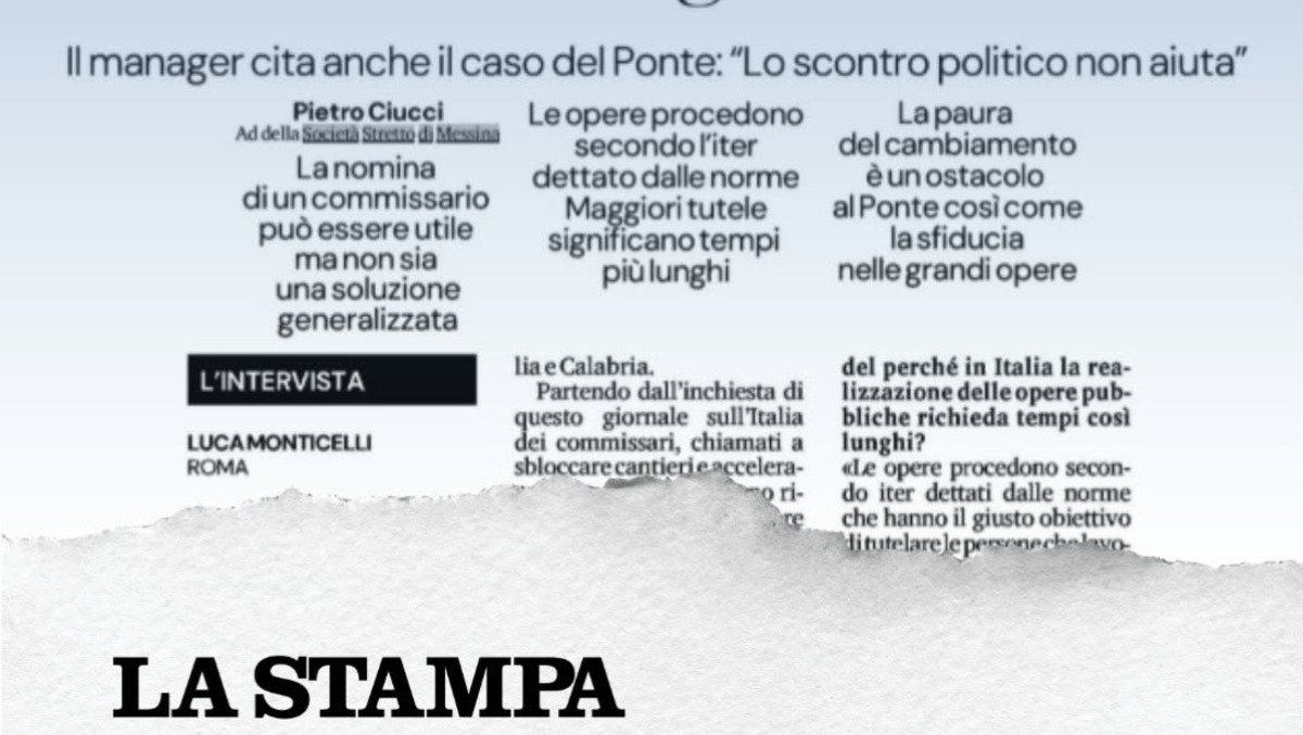 Ponte sullo Stretto: Ciucci conferma partenza entro l'anno e termine previsto nel 2034, ma resta il nodo burocrazia - Credit Foto La Stampa