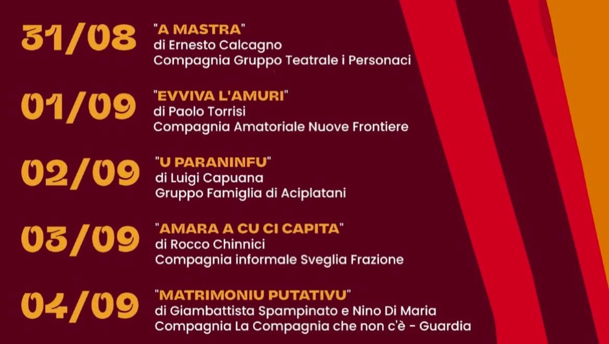 Ad Acireale torna 'Teatro Città': undici serate con le compagnie amatoriali (31 ago–10 set) - 