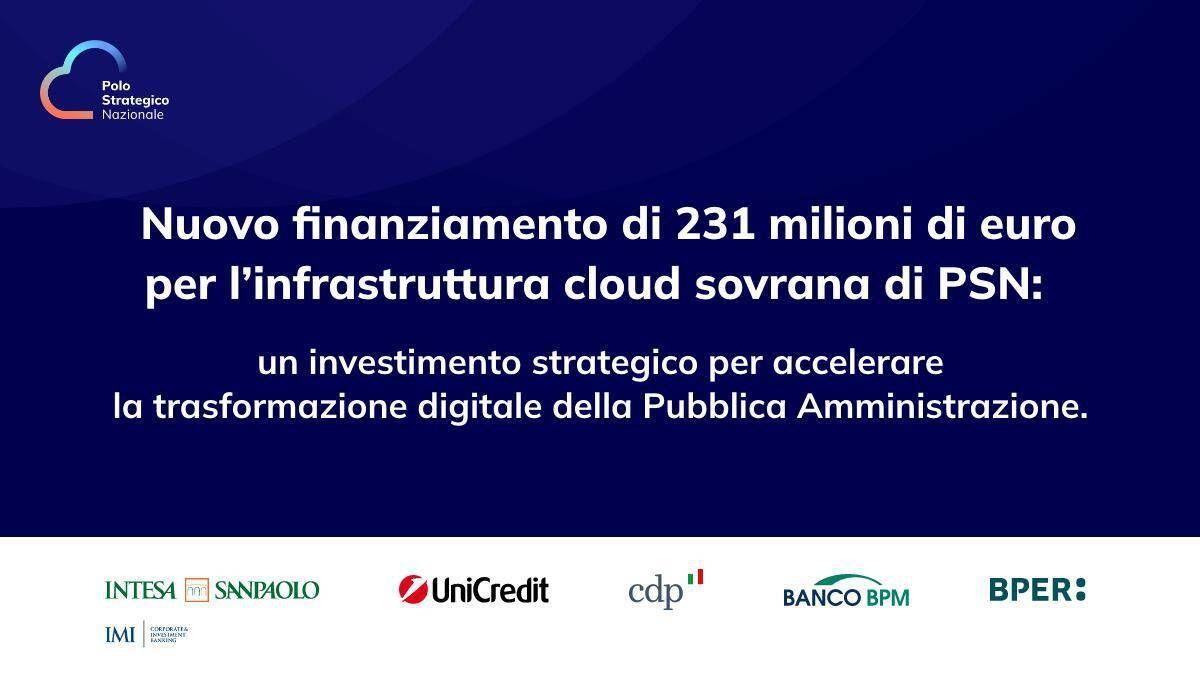 Polo strategico nazionale: 231 mln di euro da Intesa, Unicredit, Cdp, Bper e Banco Bpm - 