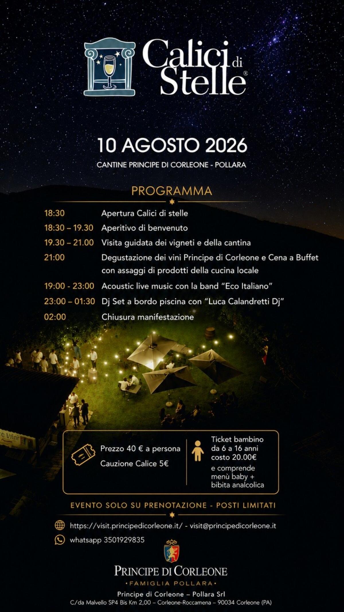 Calici di Stelle 2026: Principe di Corleone riapre le porte per la notte di San Lorenzo - 