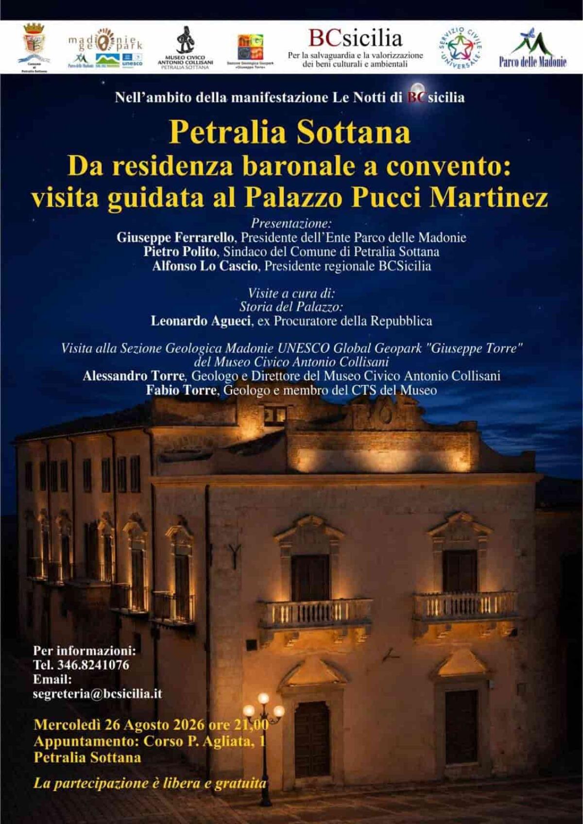 Petralia Sottana: visita guidata al Palazzo Pucci Martinez, mercoledì 26 agosto 2026 - 