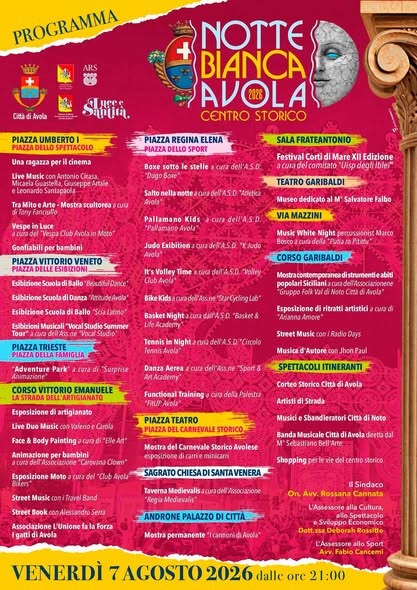 Programma completo Notte bianca 2026 ad Avola