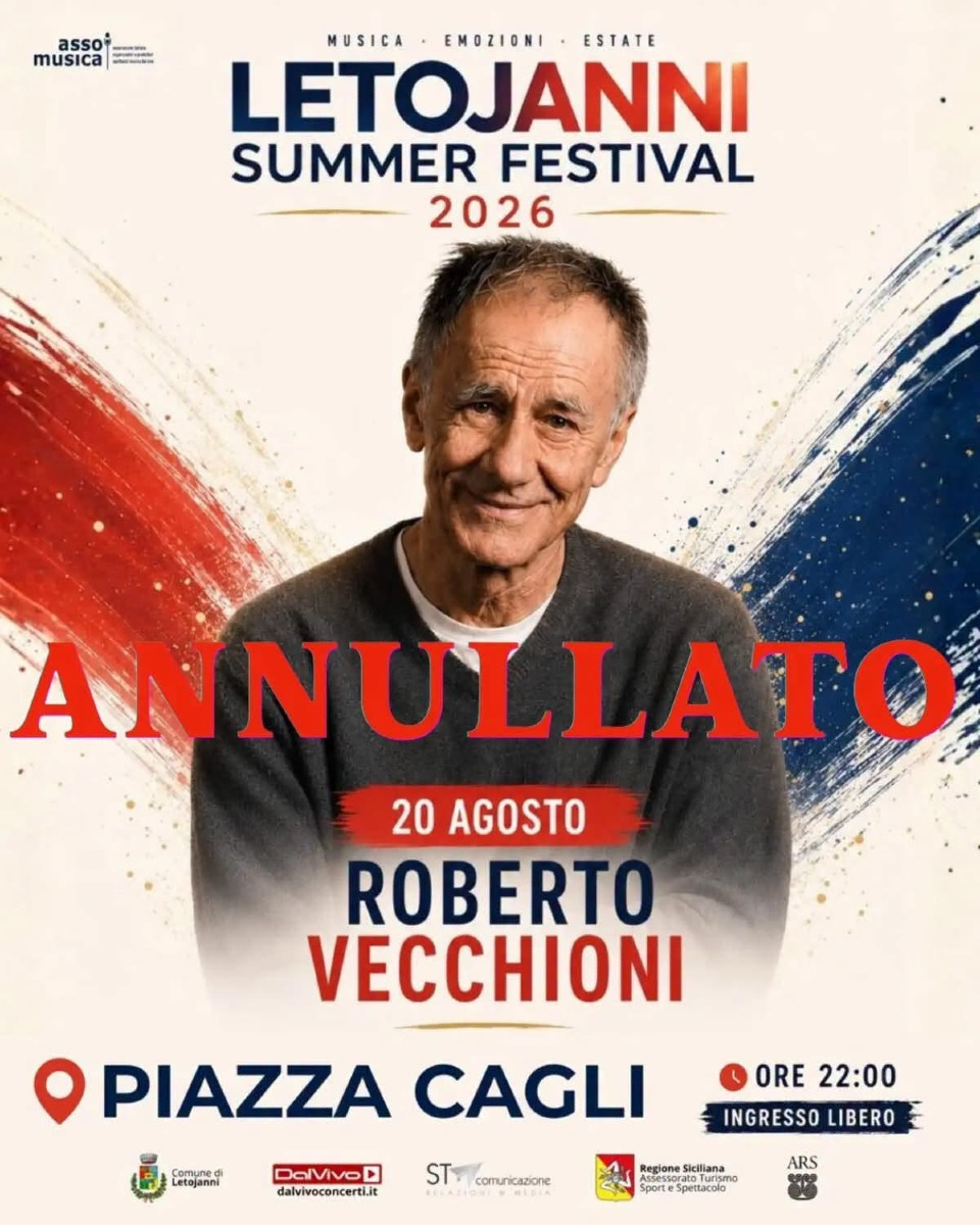 Locandina concerto di Roberto Vecchioni annullato