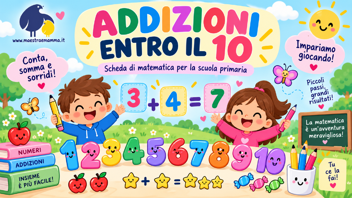 Addizioni entro il 10: scheda didattica di matematica per la primaria - 