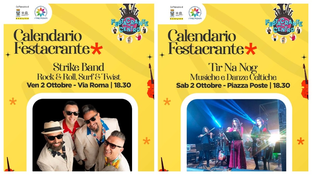 Festacrante a Ragusa: il gran finale con due concerti gratuiti il 2 e 3 ottobre
