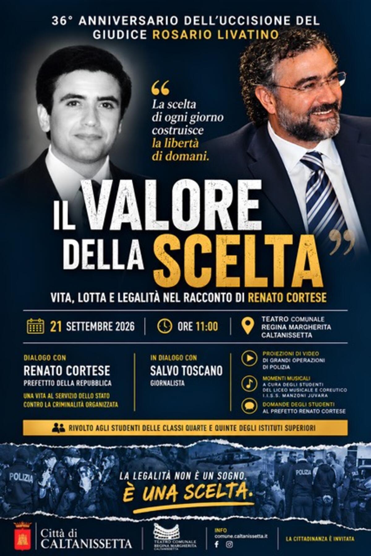 Caltanissetta ricorda Rosario Livatino: il 21 settembre il prefetto Renato Cortese racconta «Il valore della scelta» - 