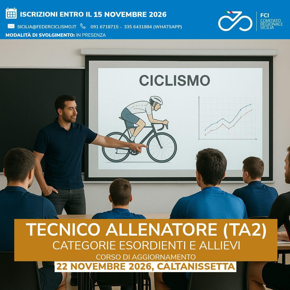 Caltanissetta: corso di aggiornamento TA2 per tecnici Esordienti e Allievi il 22 novembre 2026 - 