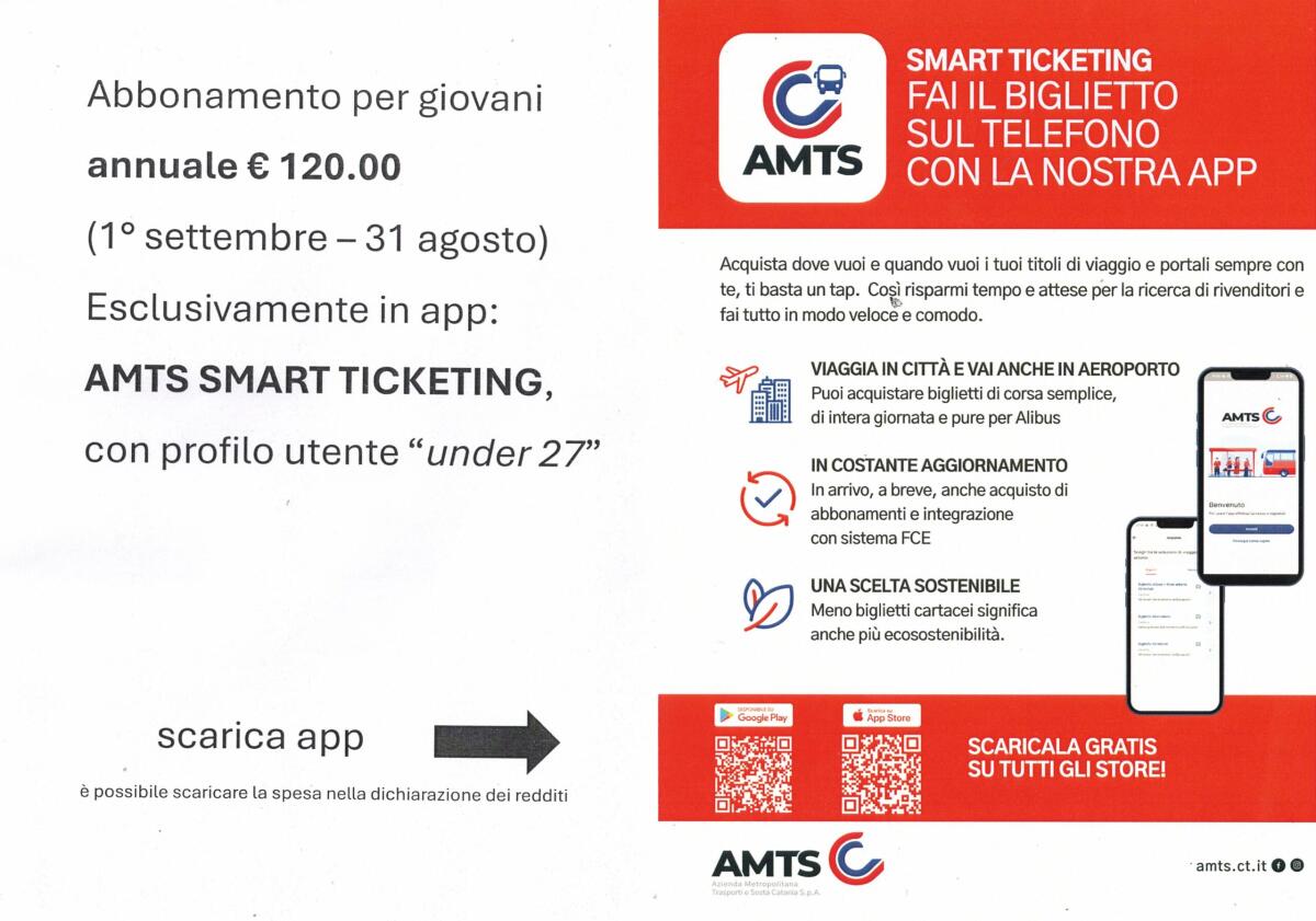 Catania: abbonamento annuale Under 27 a 120 euro, disponibile solo sull'App AMTS - 
