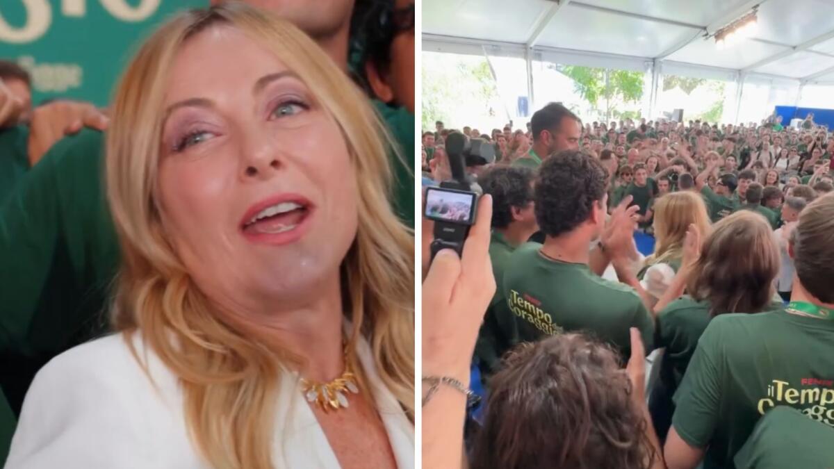 Meloni canta «A mano a mano» al raduno di Gioventù Nazionale: riparte la polemica sull'uso del brano - 