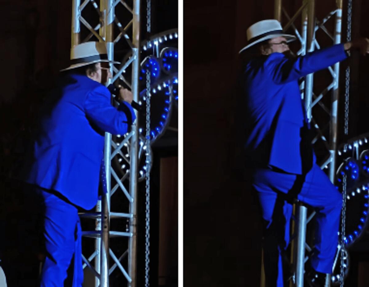 Al Bano, acrobazie a 83 anni: canta e... si arrampica sul palco - Il video - 