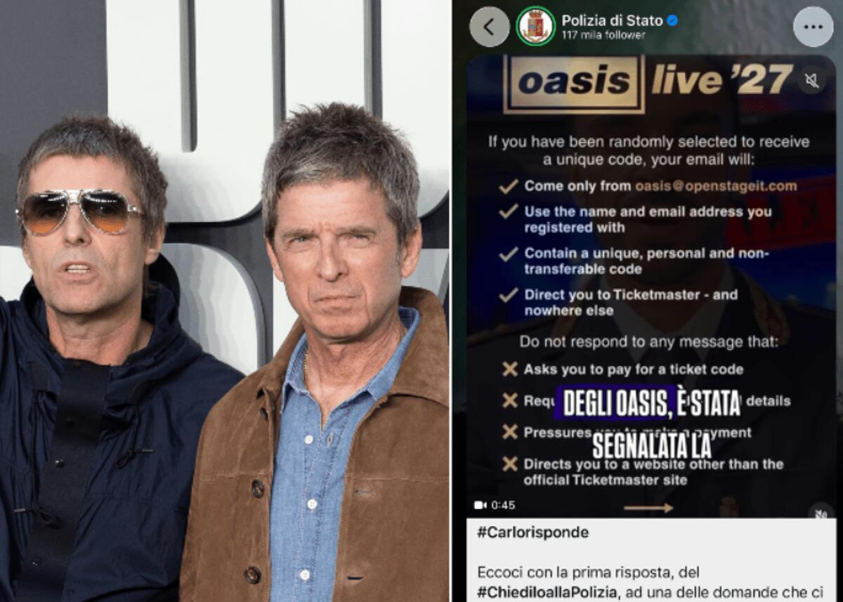 Oasis in Italia, Polizia avverte: "Attenzione a truffe online sui biglietti" - 