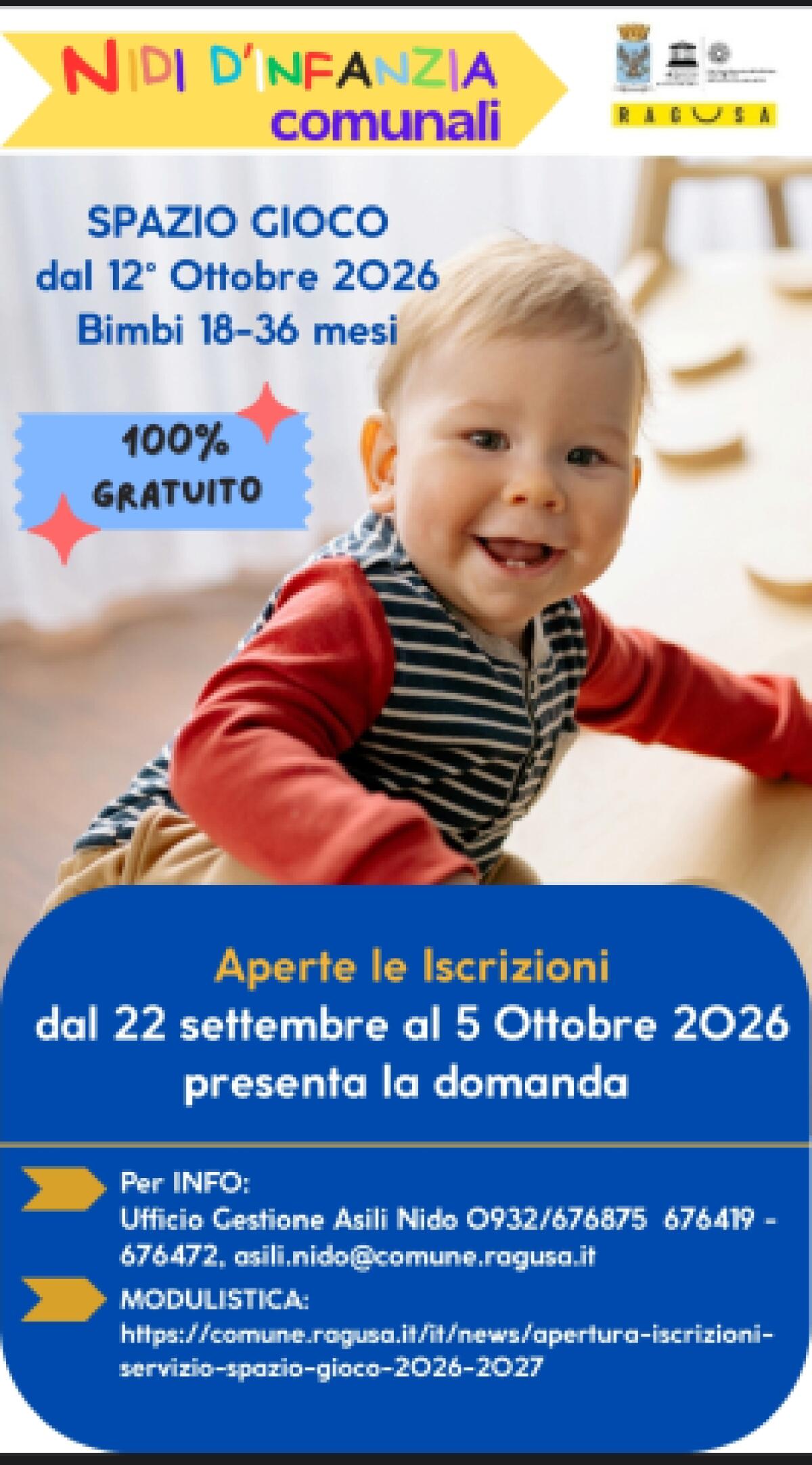 Ragusa: aperte le iscrizioni a “Spazio Gioco” 2026/2027 per bambini 18-36 mesi - 