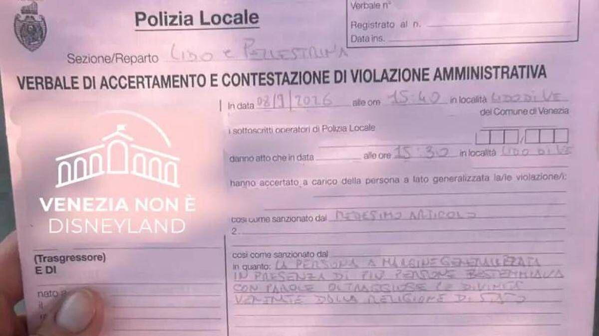 Bestemmia in strada, i vigili lo sentono: multa di 102 euro a Venezia - 
