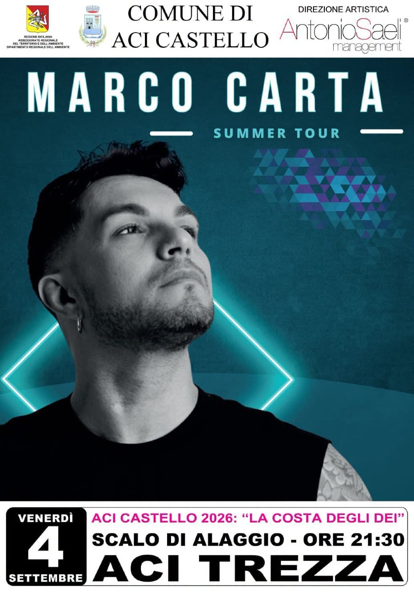 Locandina concerto Marco Carta a Aci Trezza