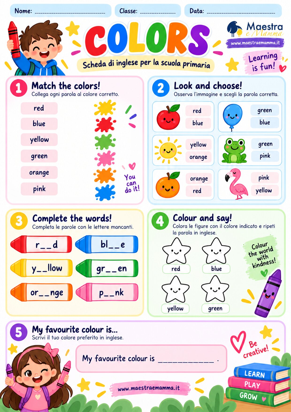 Colors in inglese: scheda didattica sui colori per la scuola primaria