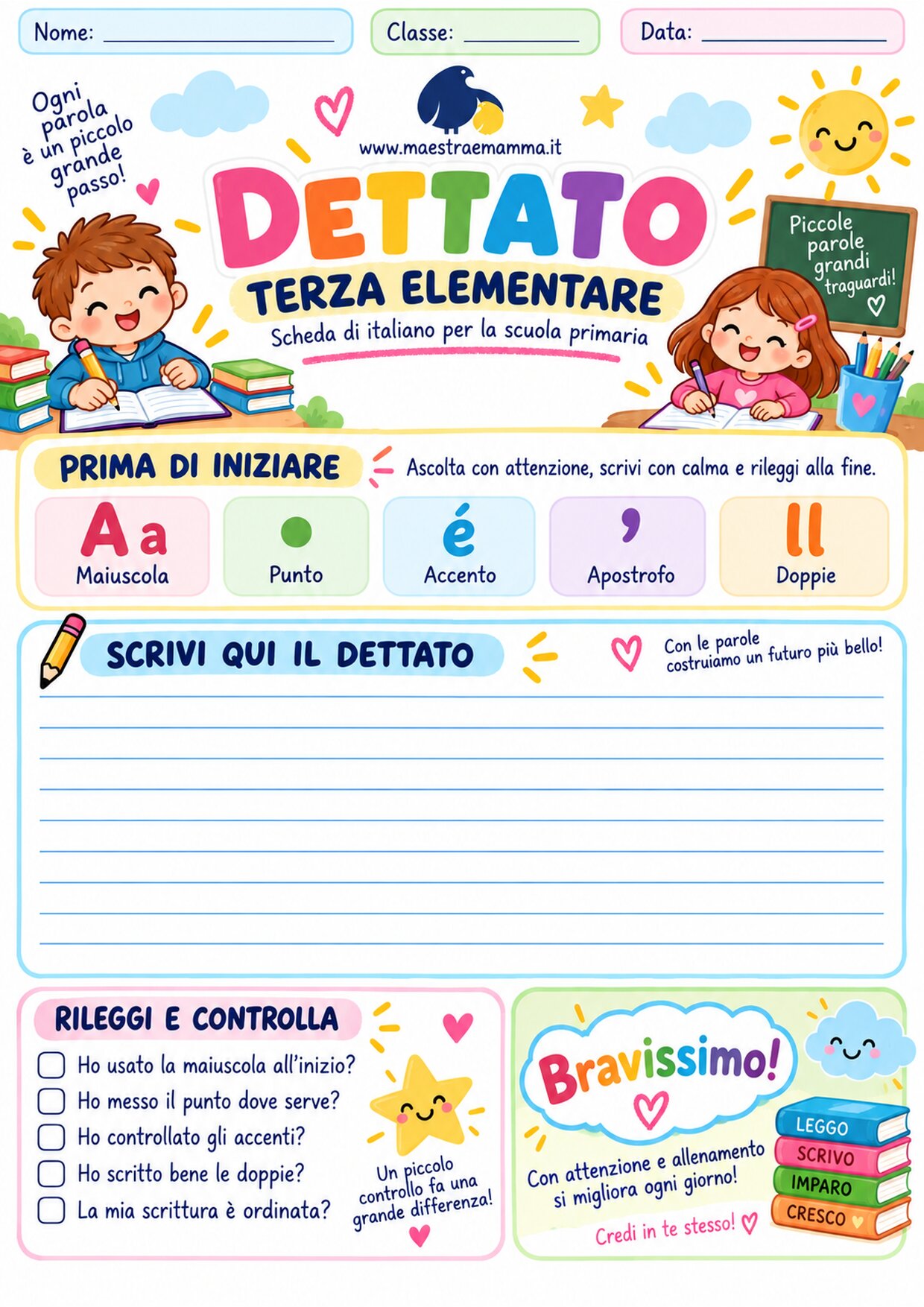 Scheda dettato terza elementare