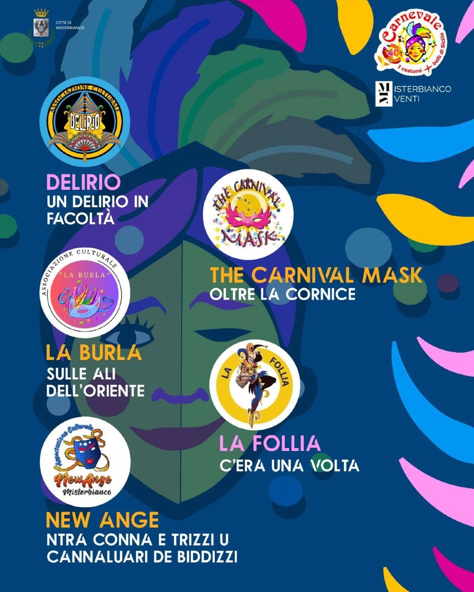 Locandina presentazione temi Carnevale di Misterbianco 2027