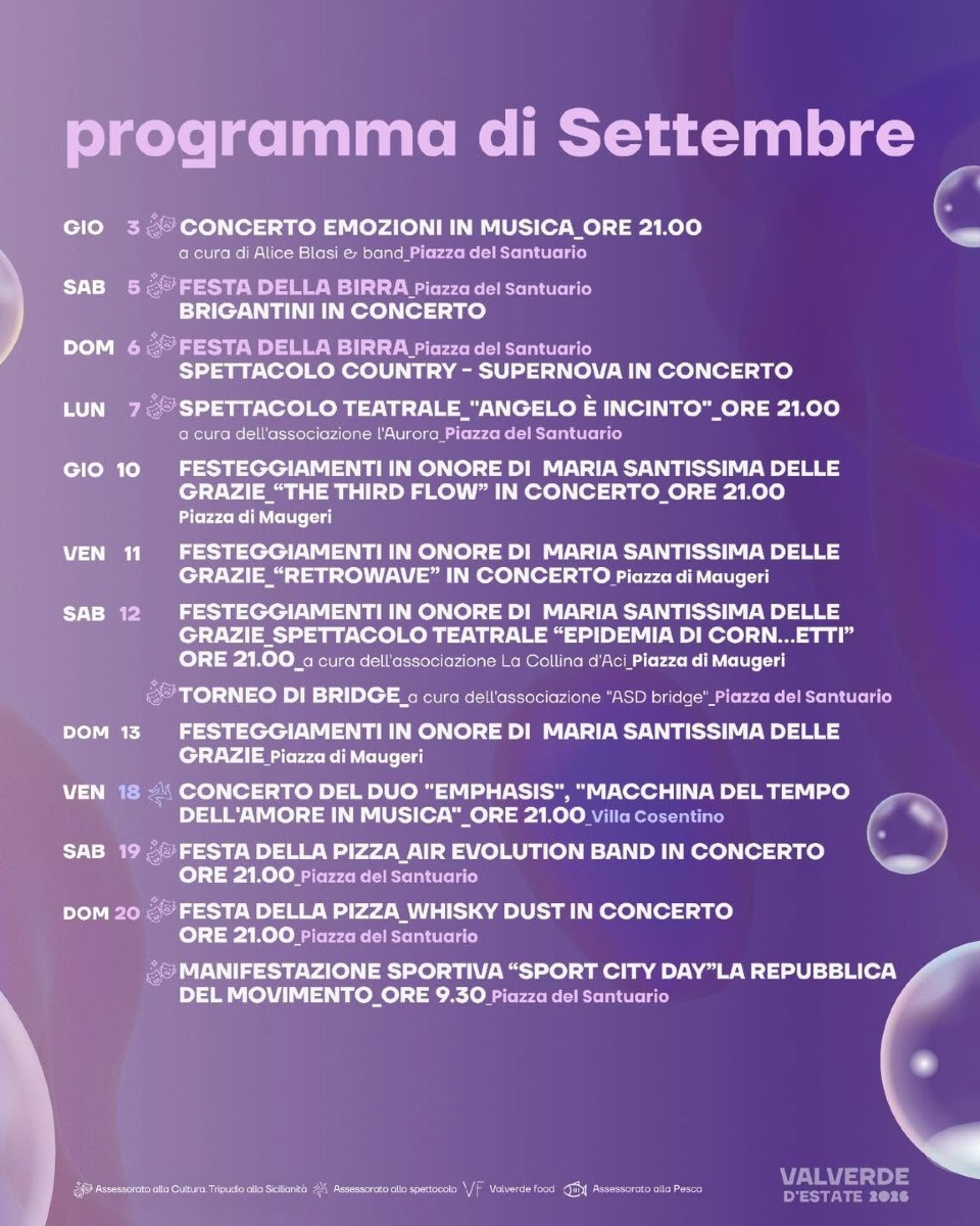 Locandina con programma degli eventi di Settembre a Valverde