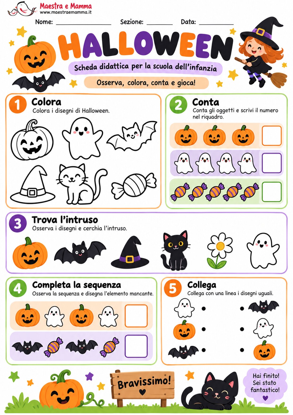 Halloween per la scuola dell’infanzia: scheda didattica da stampare