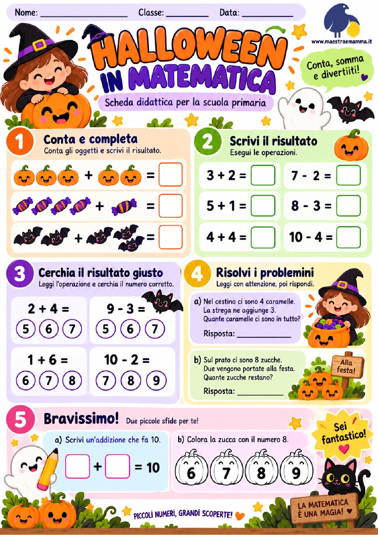 Halloween in matematica: scheda didattica per la scuola primaria