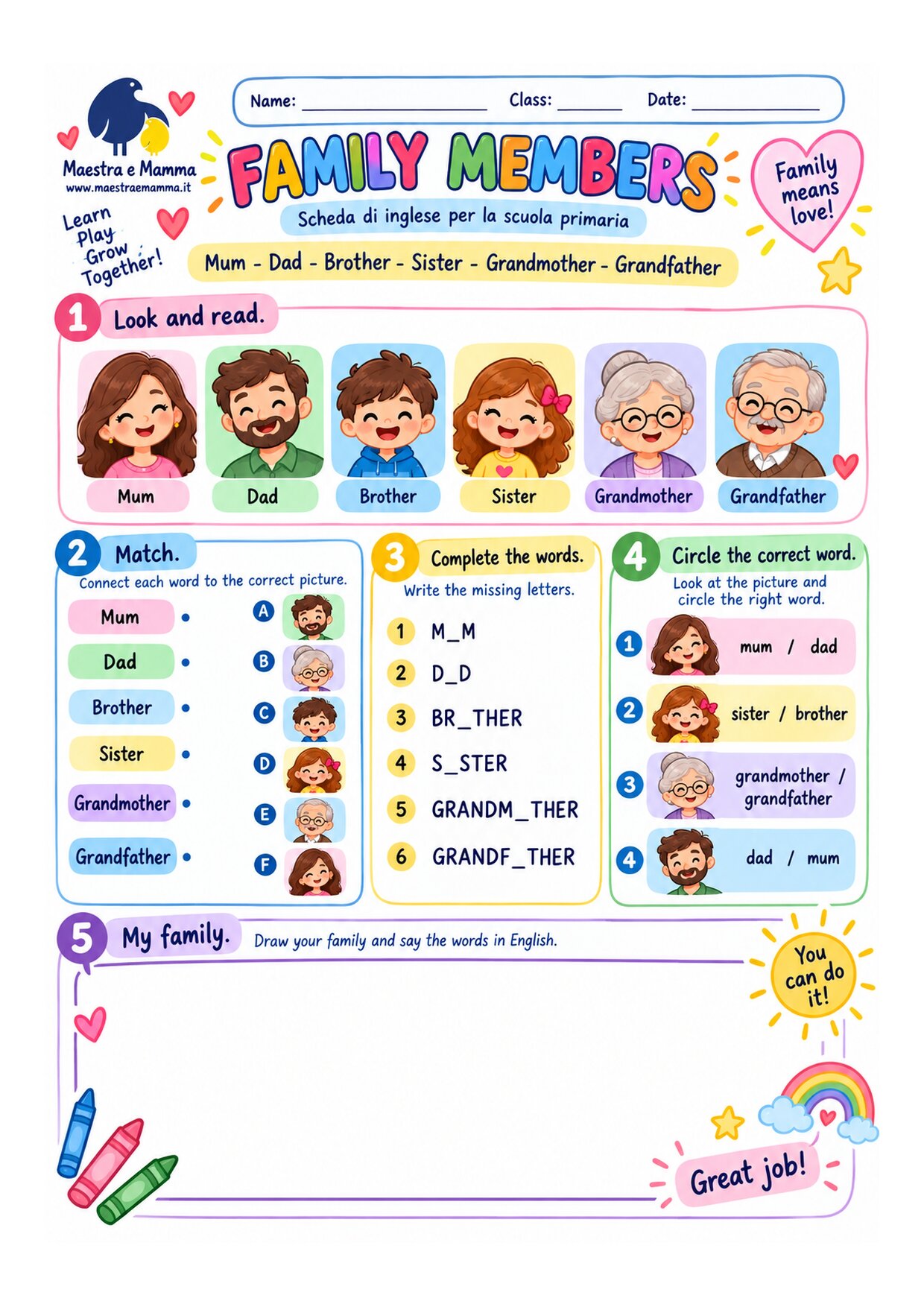 Family members: scheda di inglese per la scuola primaria