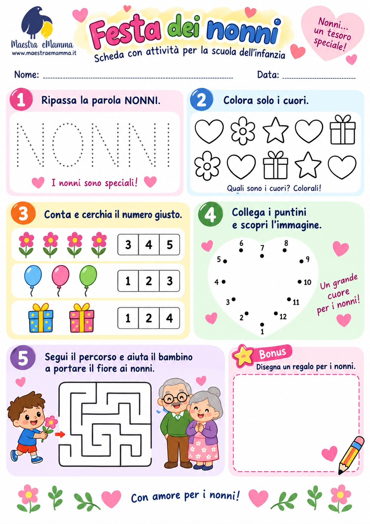 Festa dei nonni: scheda con attività per la scuola dell’infanzia