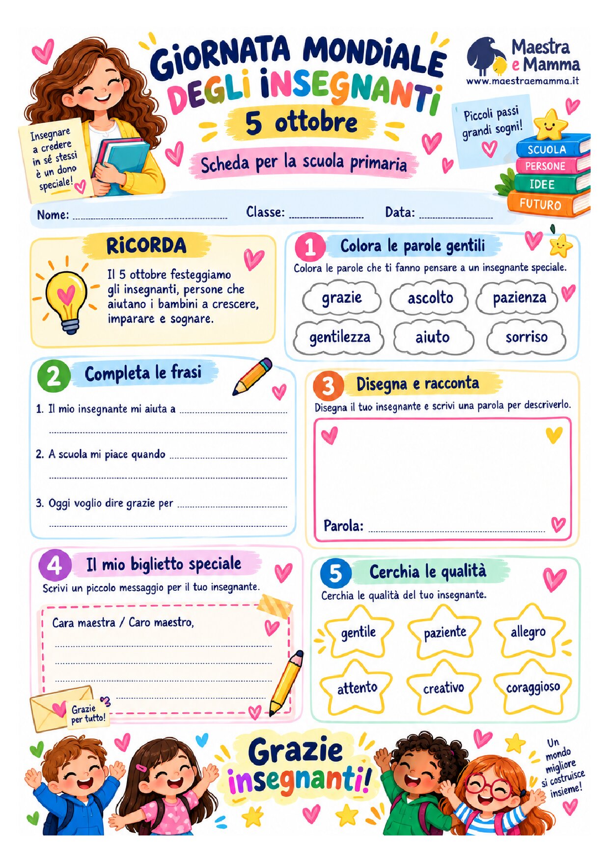 Giornata mondiale degli insegnanti: scheda didattica per la primaria
