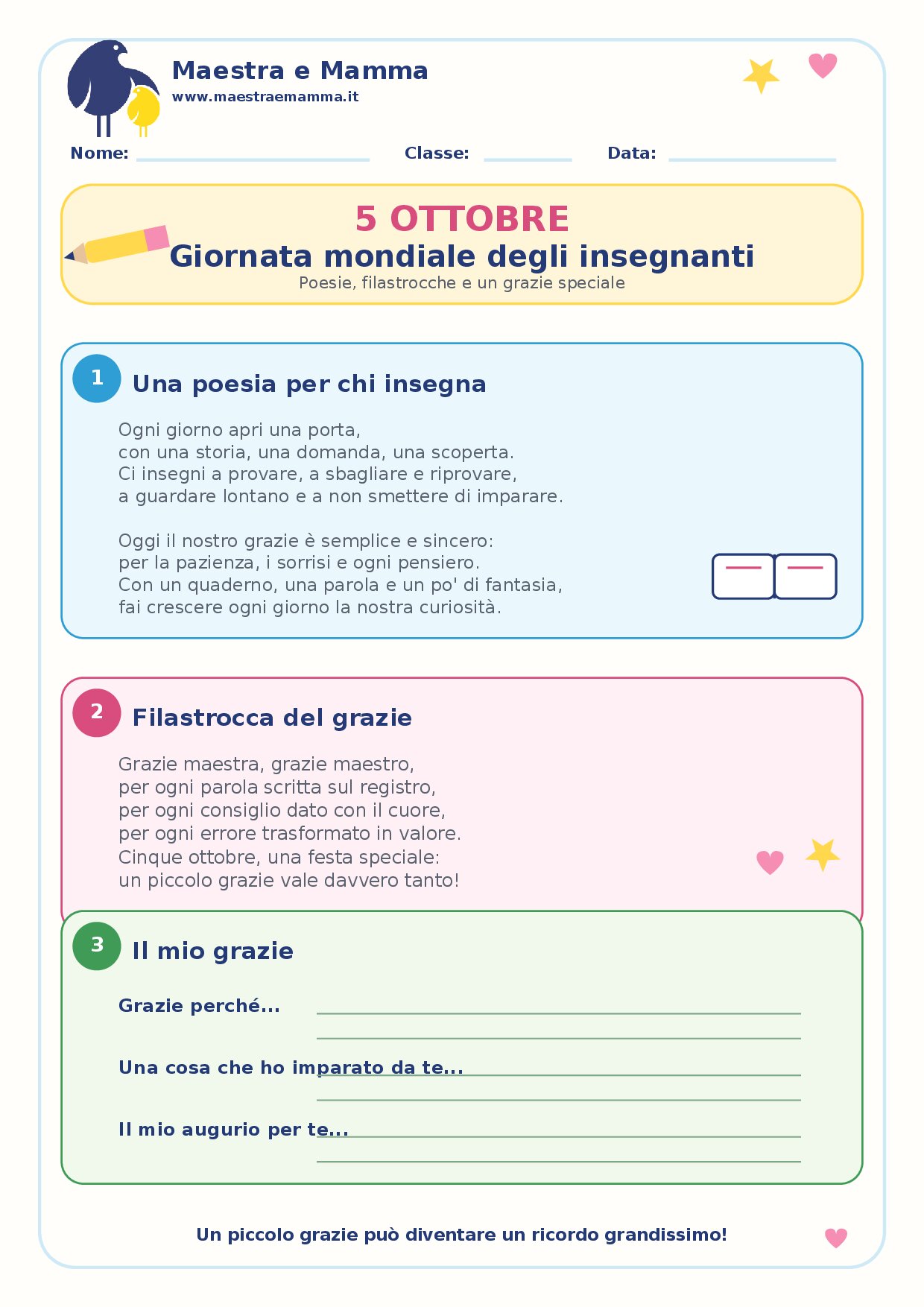 5 ottobre, Giornata mondiale degli insegnanti: poesie, filastrocche e ringraziamenti