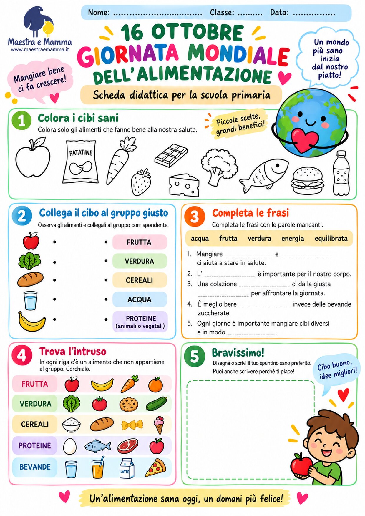 Giornata mondiale dell’alimentazione, attività per la scuola primaria