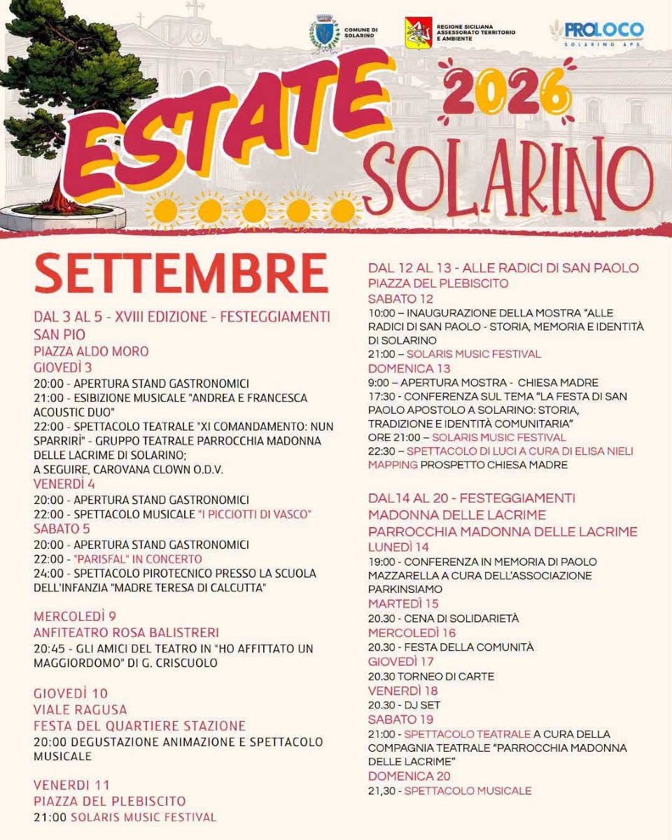 Programma Estate 2026 a Solarino