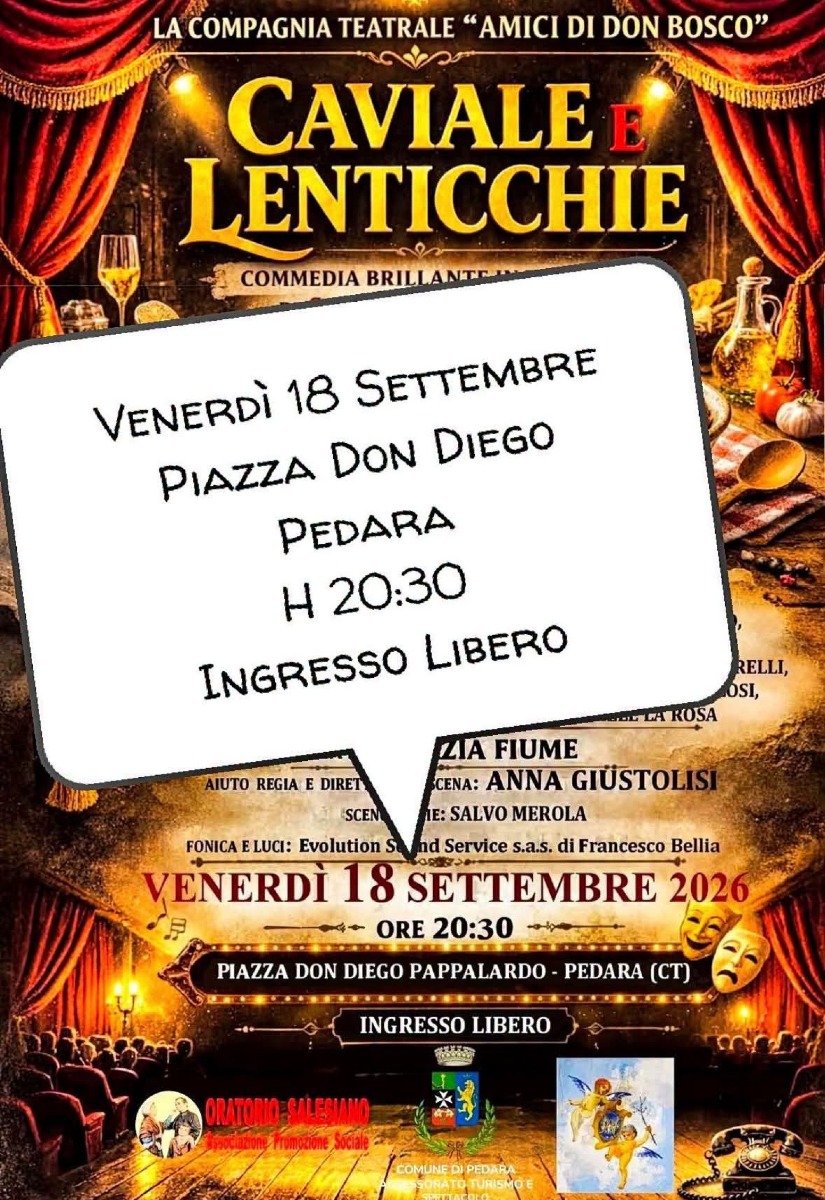 Locandina spettacolo "Caviale e Lenticchie" a Pedara