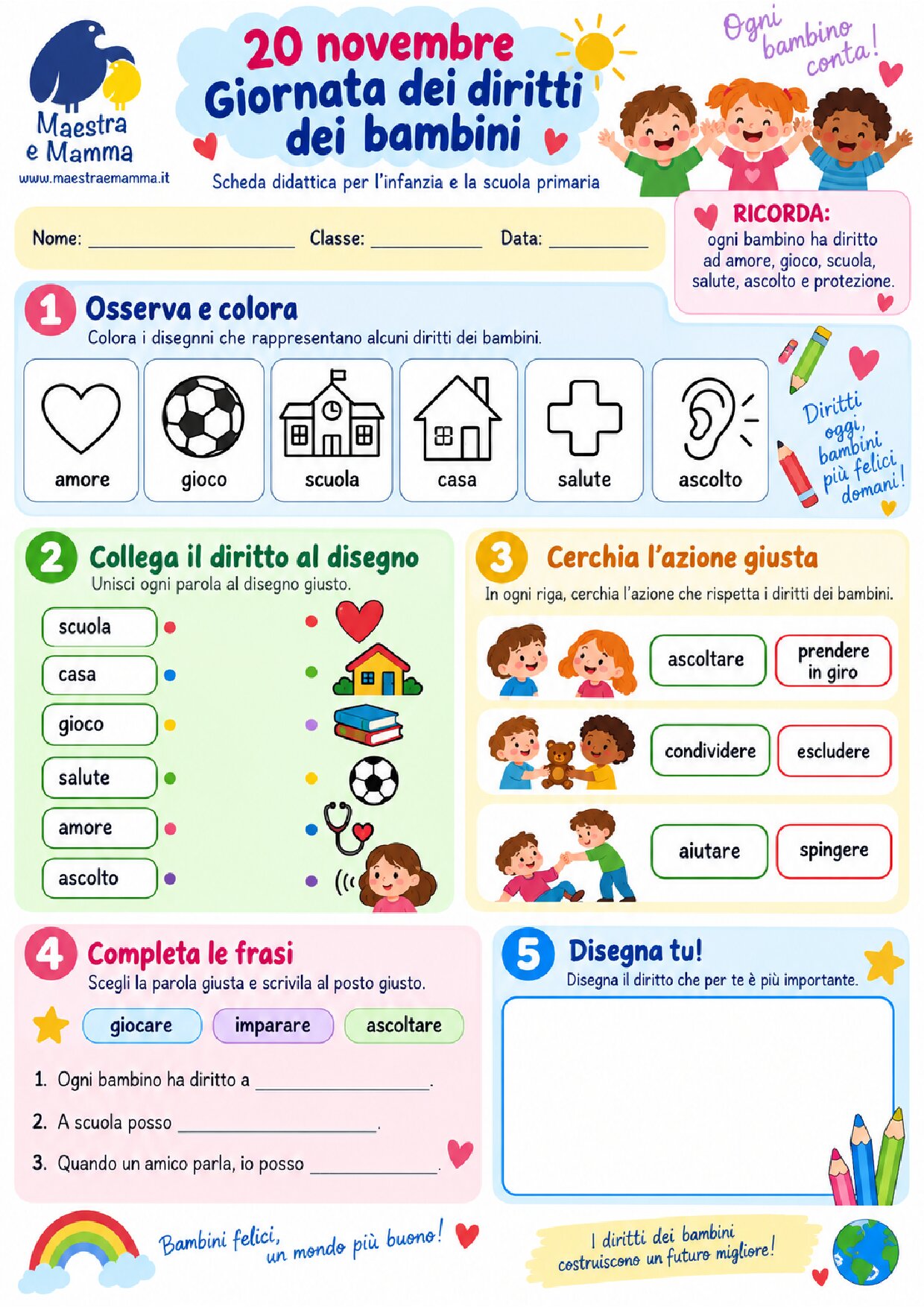 20 novembre: attività sui diritti dei bambini per infanzia e primaria