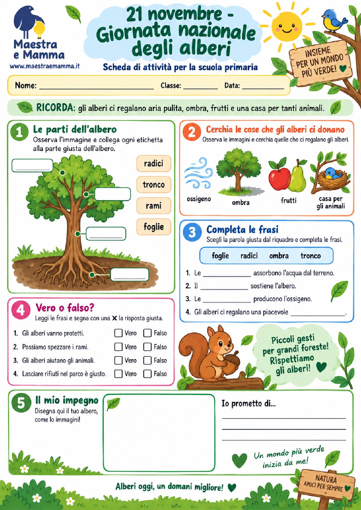 21 novembre: Giornata nazionale degli alberi, attività e scheda per la primaria