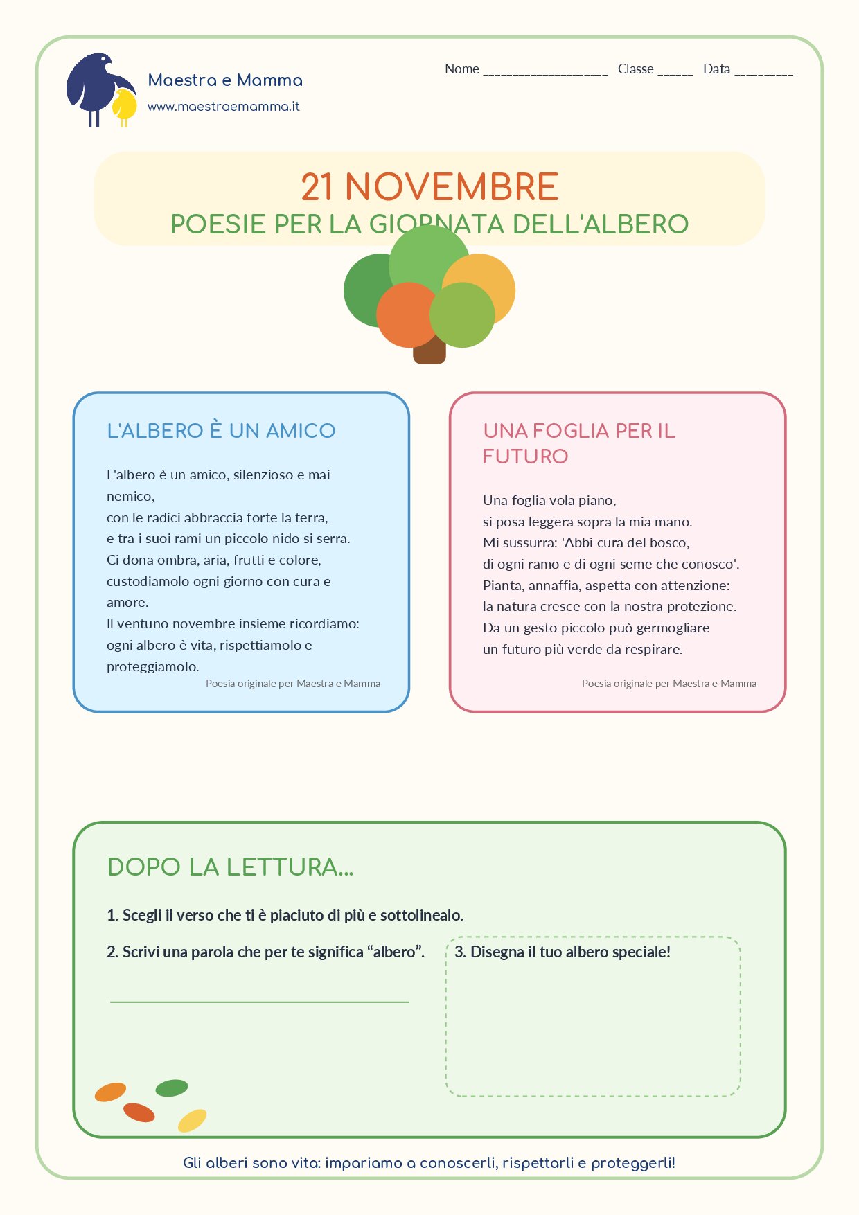 21 novembre: poesie per la Giornata degli Alberi da stampare