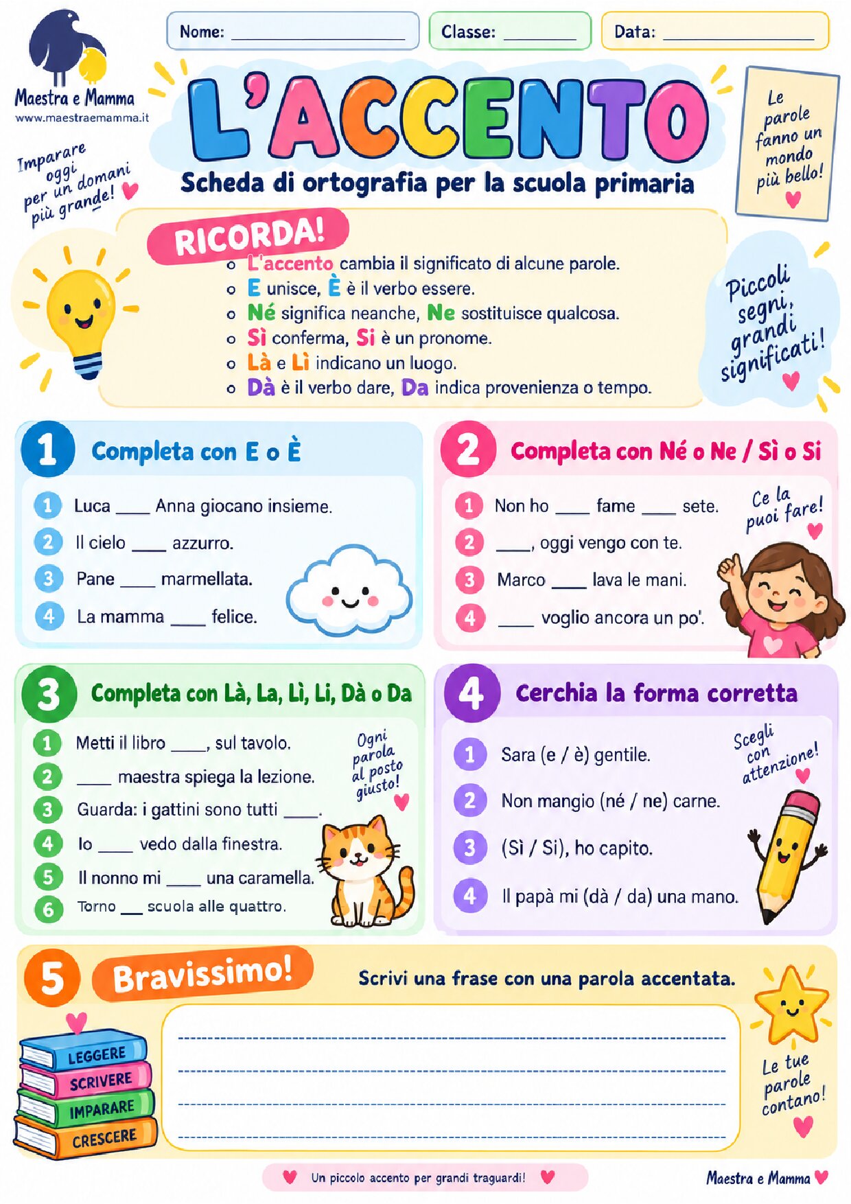 L’accento: scheda didattica di ortografia per la scuola primaria