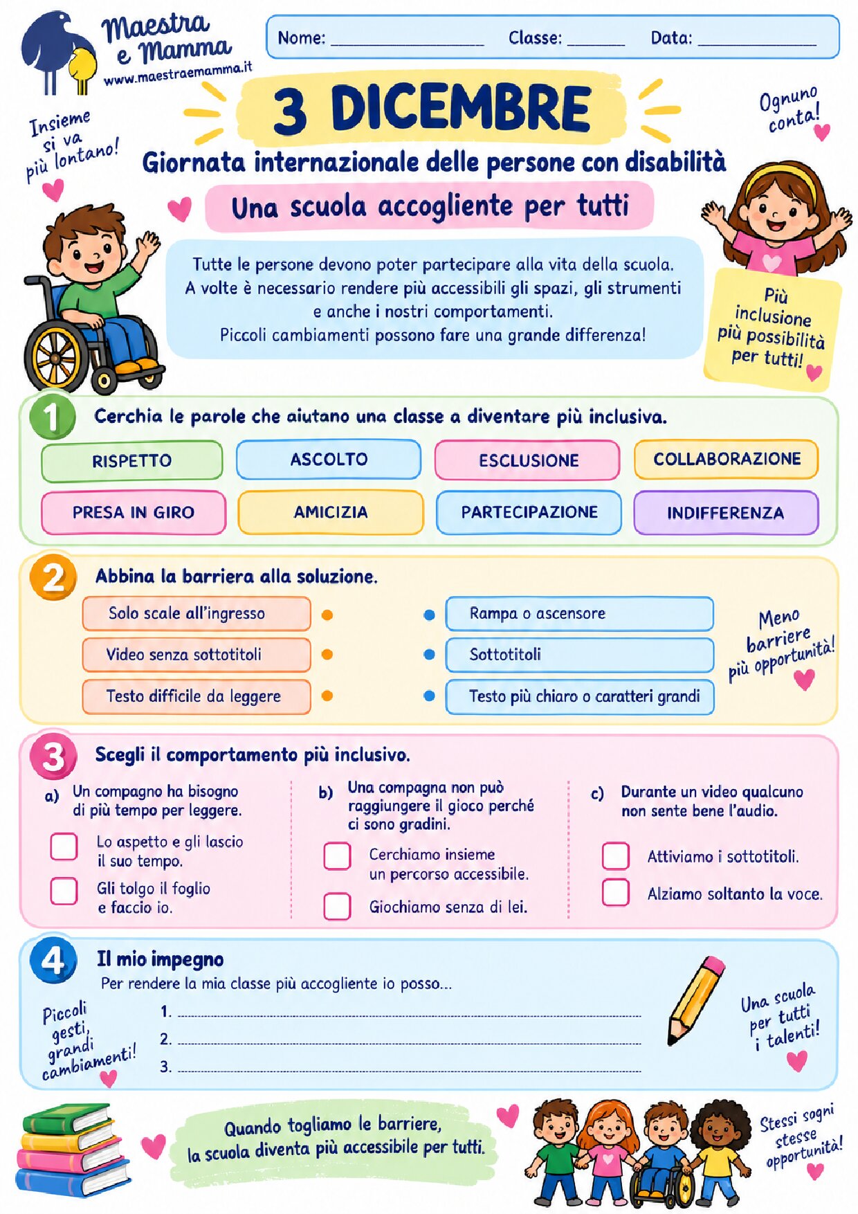 3 dicembre: scheda didattica per la Giornata internazionale delle persone con disabilità