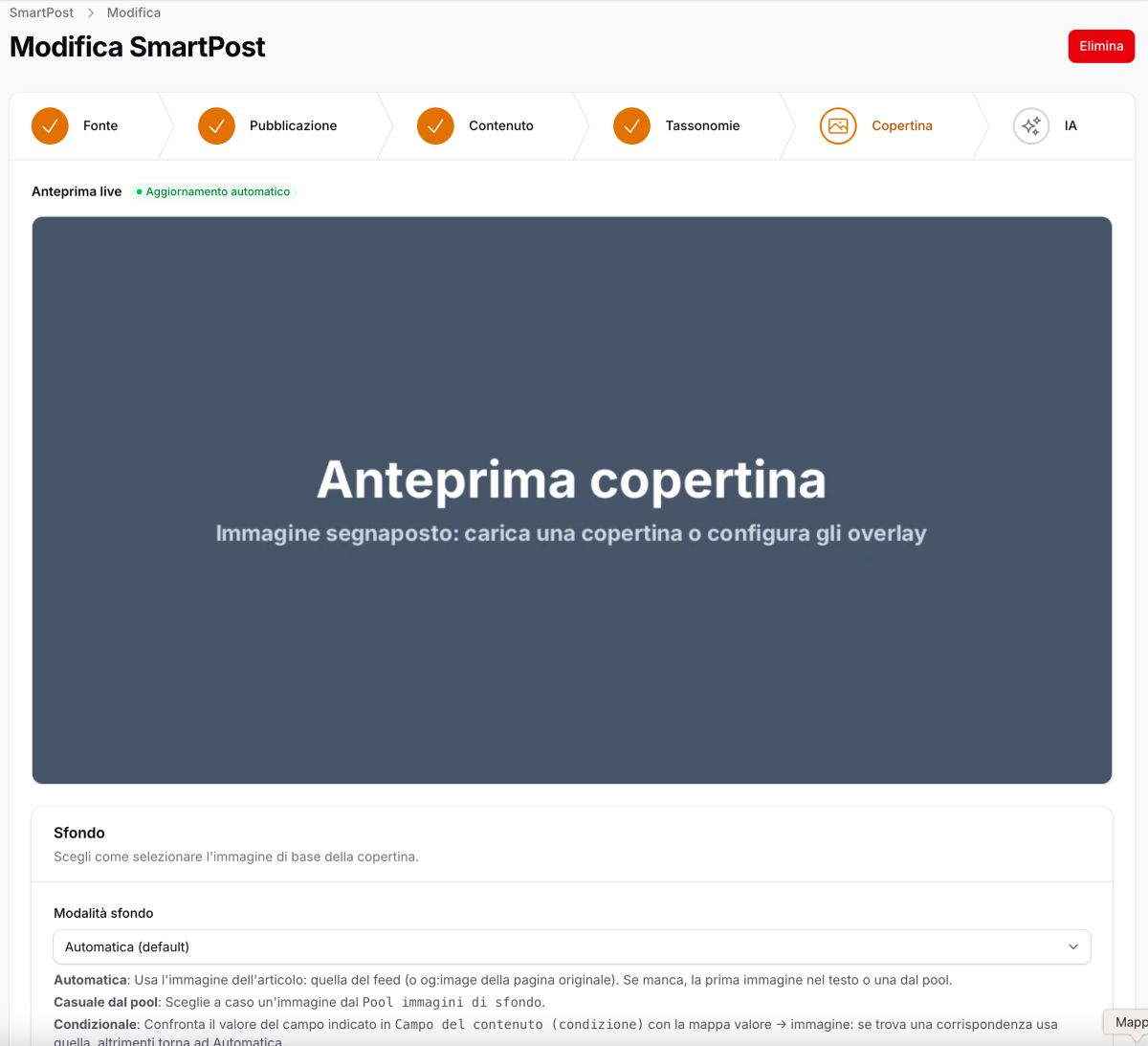 Step 5A: impostazioni immagine di copertina