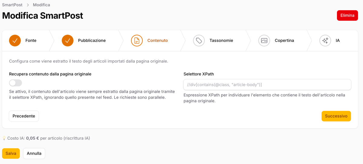 Step 3: scelta della modalità di recupero del contenuto