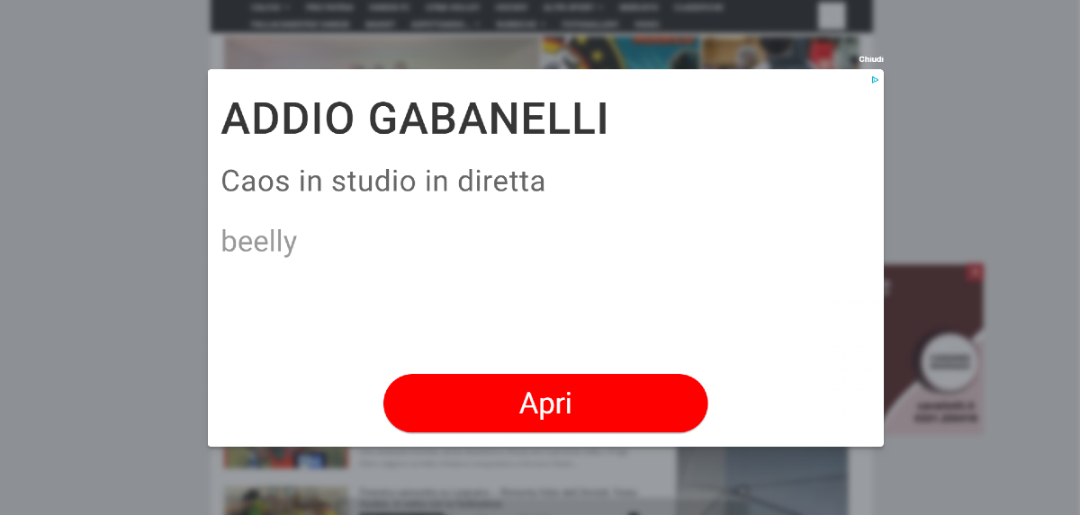 Esempio di creatività pubblicitaria che utilizza un titolo sensazionalistico e il nome di un personaggio noto.