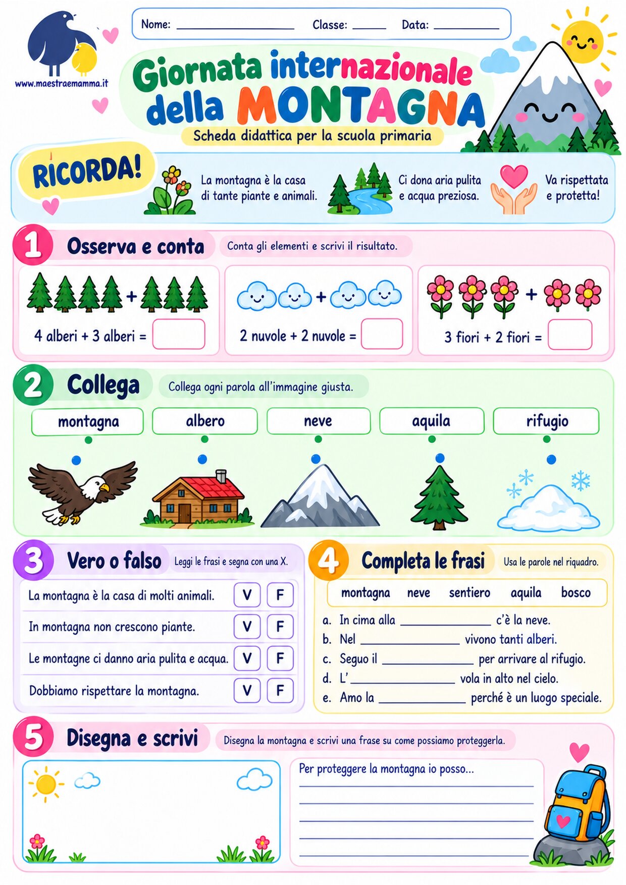 Giornata internazionale della montagna: scheda didattica per la scuola primaria