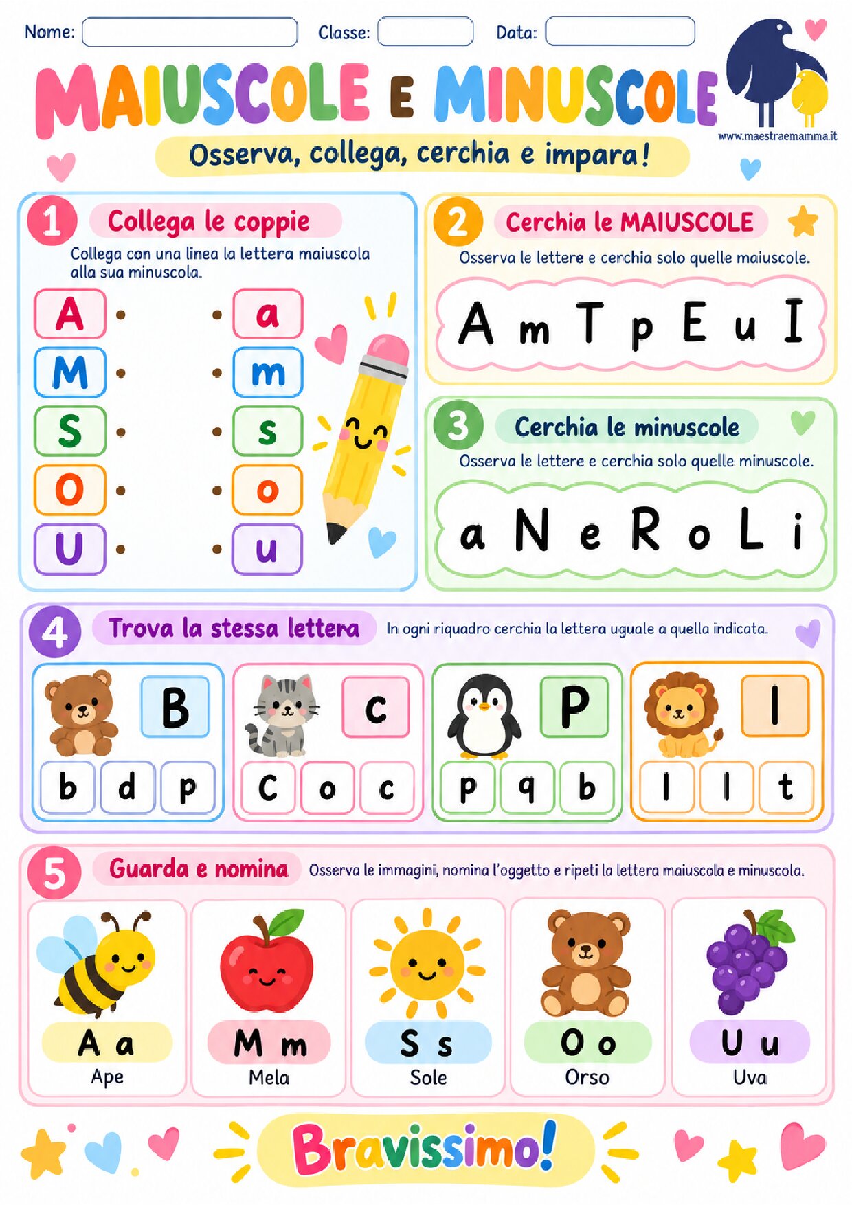Maiuscole e minuscole: scheda didattica per la scuola dell’infanzia
