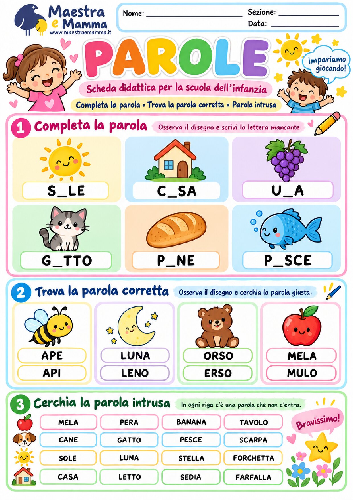Giochiamo con le parole: scheda didattica per la scuola dell’infanzia