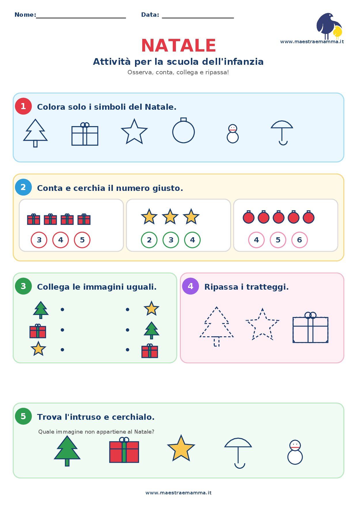 Natale alla scuola dell’infanzia: scheda didattica da stampare