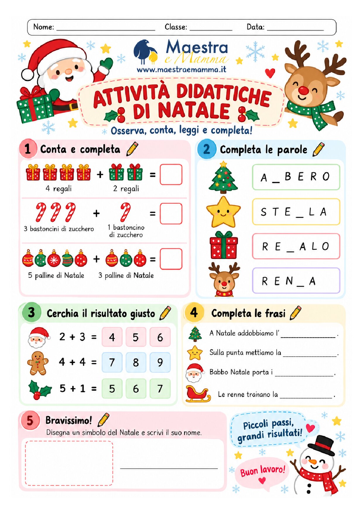 Attività didattiche di Natale per la scuola primaria: scheda da stampare
